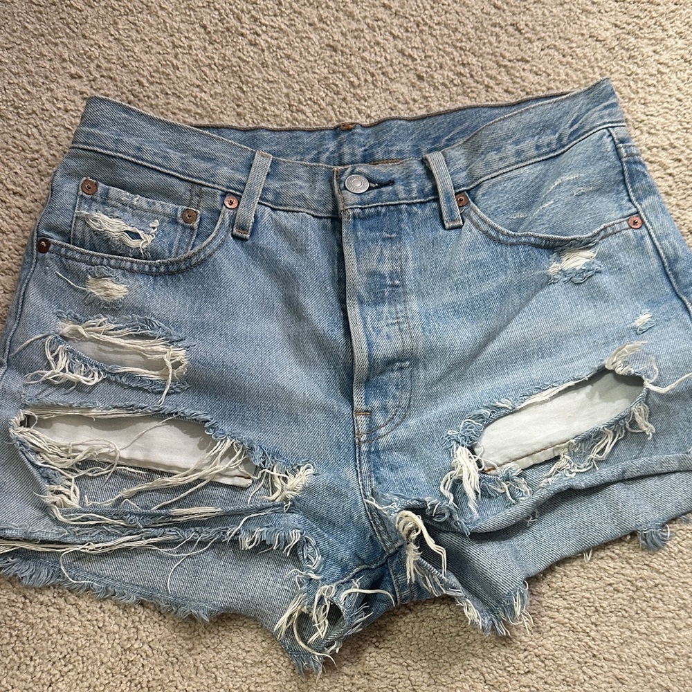 Levi's Light Blue Ripped Jean Shorts